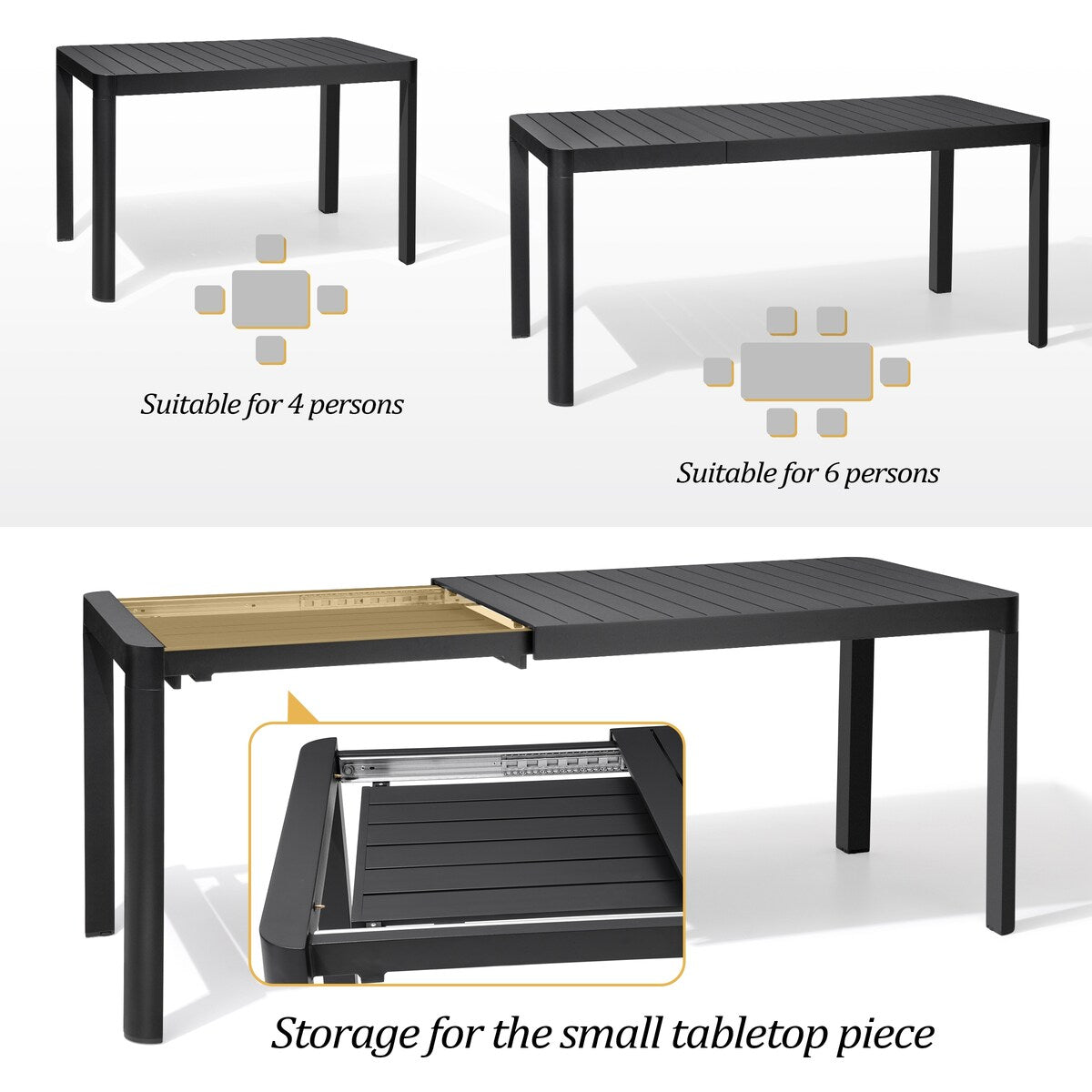 5/7 Pieces Patio Dining Set with Aluminum Stackable Chairs and 1 Expandable Rectangle Table