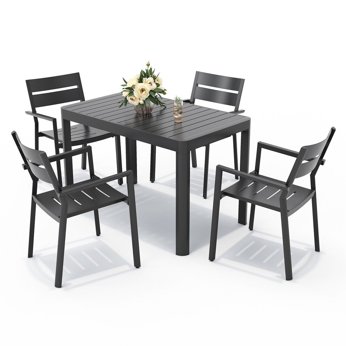 5/7 Pieces Patio Dining Set with Aluminum Stackable Chairs and 1 Expandable Rectangle Table