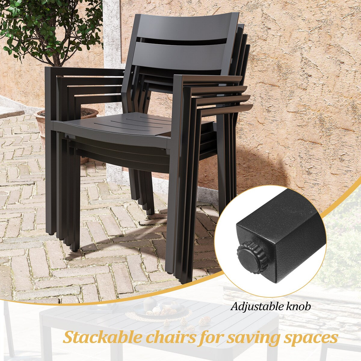 5/7 Pieces Patio Dining Set with Aluminum Stackable Chairs and 1 Expandable Rectangle Table