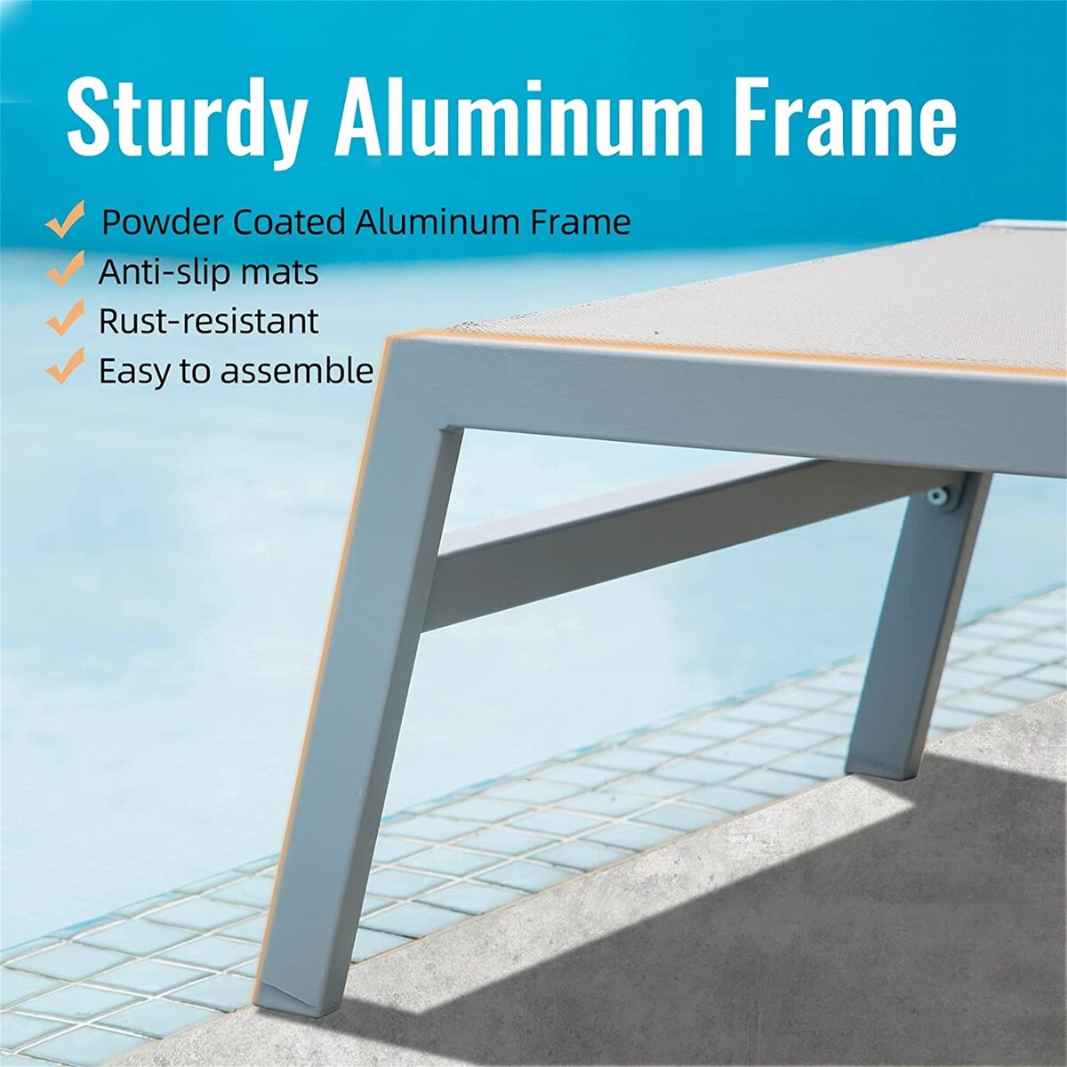 5 Adjustable Aluminum Outdoor 2 Chaise Lounge Chair with Pillow and 1 Table in Blue - N/A