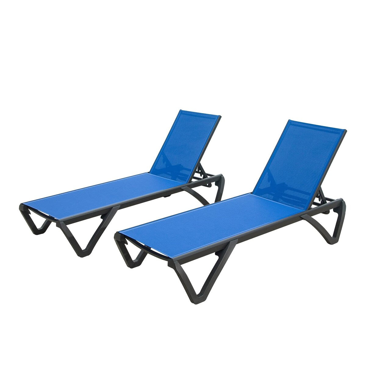 5 Adjustable Aluminium Polypropylene Outdoor Chaise Lounge Chairs in Blue, 2 Lounge Chairs - N/A