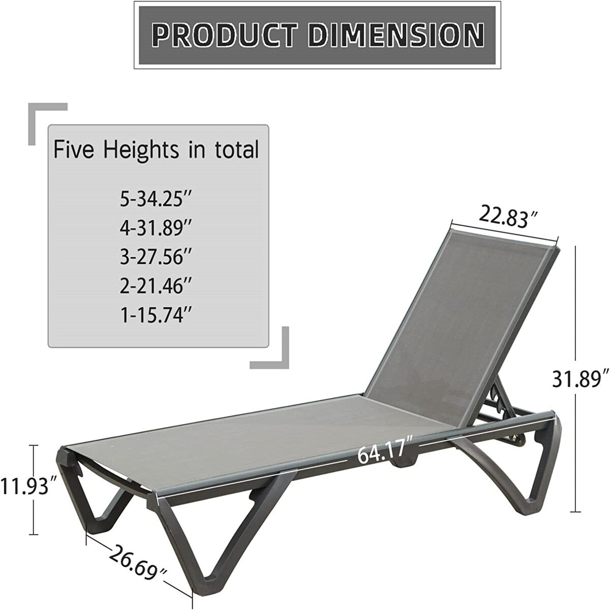 5 Adjustable Aluminium Polypropylene Outdoor Chaise Lounge Chairs in Blue, 2 Lounge Chairs - N/A
