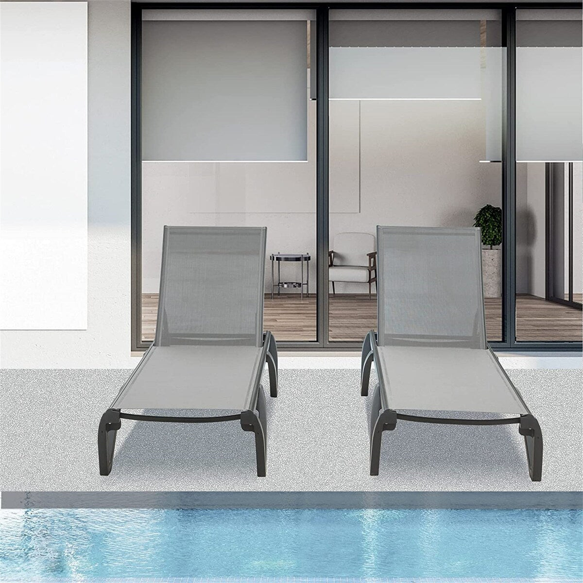 5 Adjustable Aluminium Polypropylene Outdoor Chaise Lounge Chairs in Blue, 2 Lounge Chairs - N/A