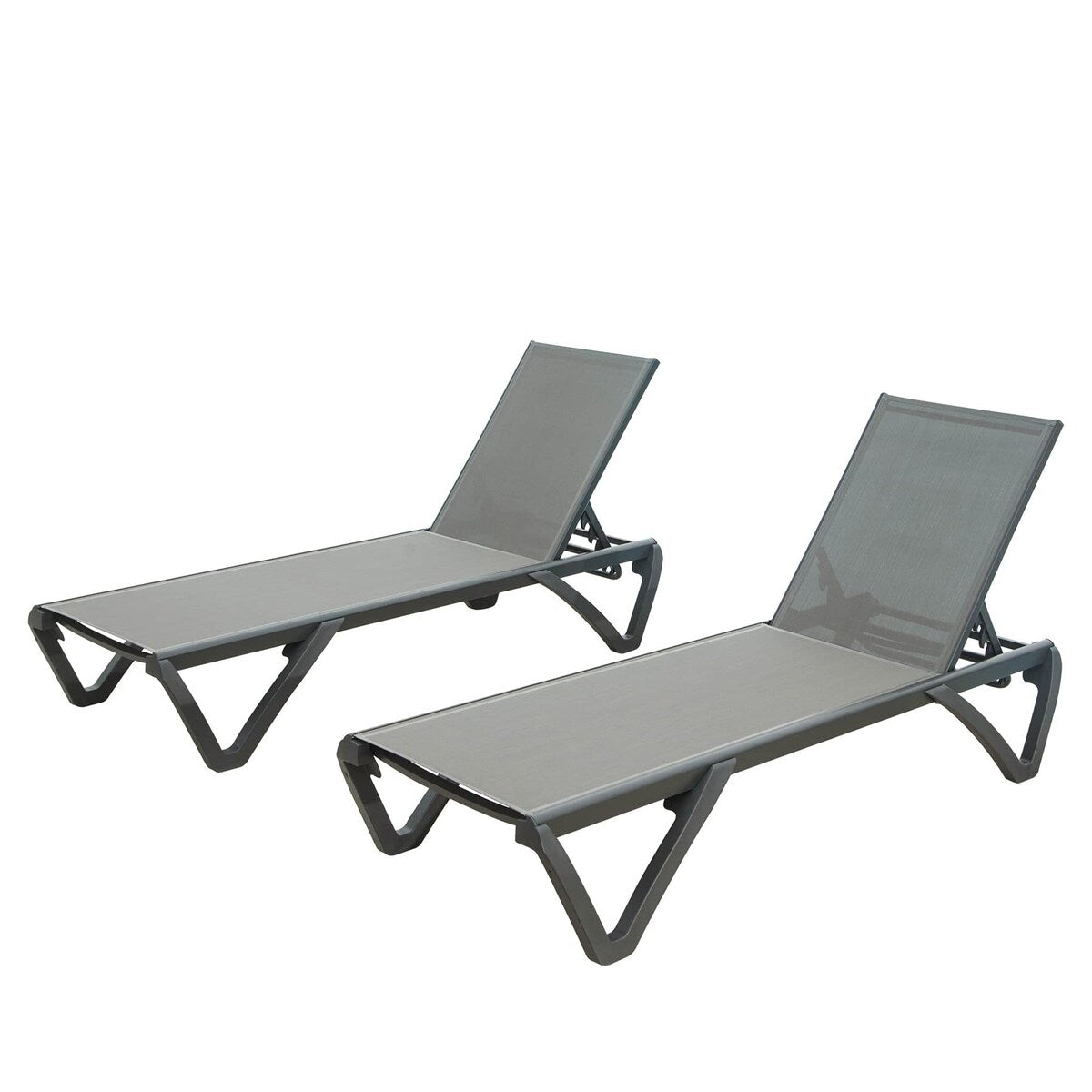 5 Adjustable Aluminium Polypropylene Outdoor Chaise Lounge Chairs in Blue, 2 Lounge Chairs - N/A