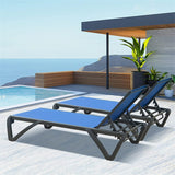 5 Adjustable Aluminium Polypropylene Outdoor Chaise Lounge Chairs in Blue, 2 Lounge Chairs - N/A
