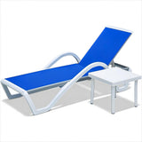 5 Adjustable Aluminum Textile Outdoor 1 Lounge Chair and 1 Plastic Table in Brown or Blue - N/A