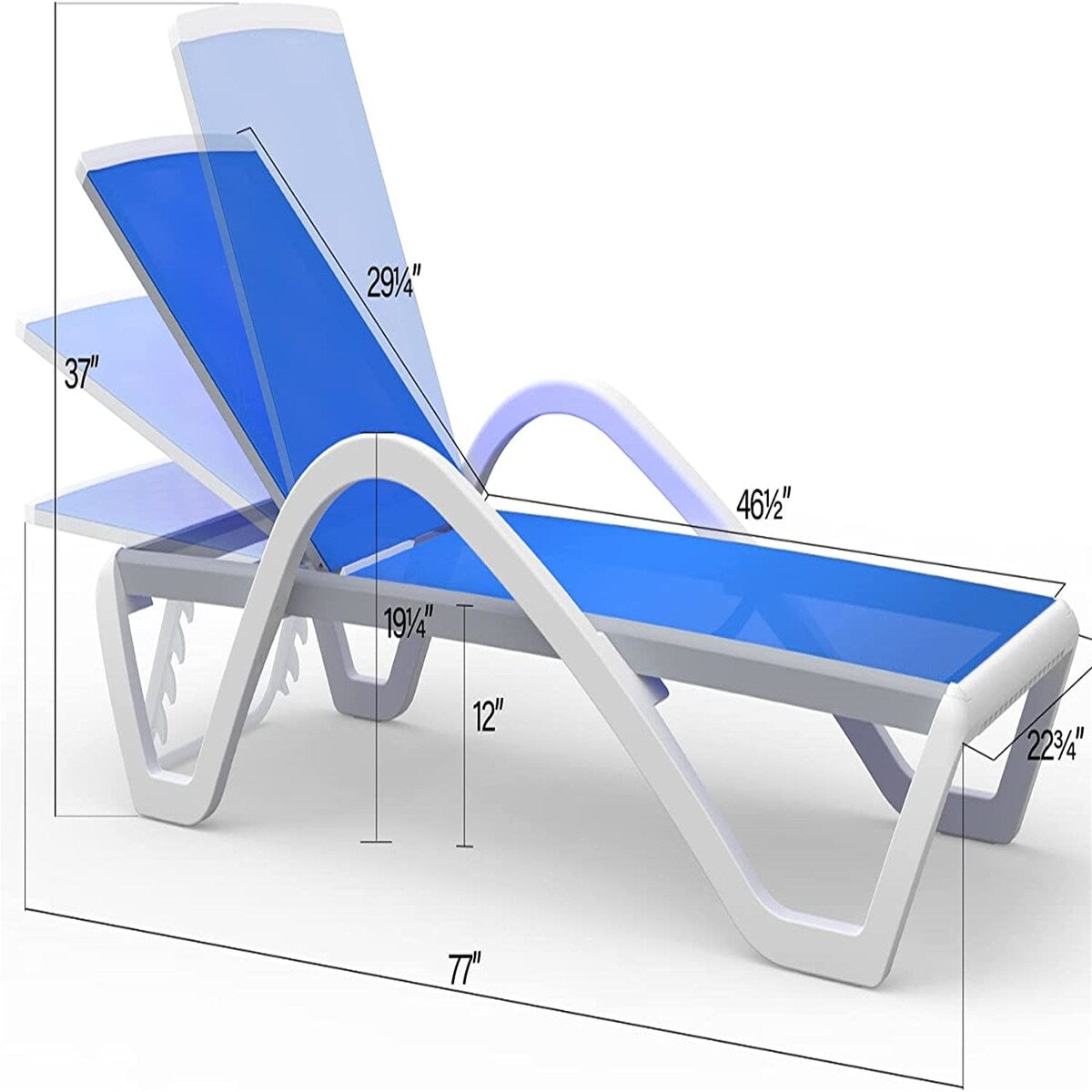 5 Adjustable Aluminum Textile Outdoor 1 Lounge Chair and 1 Plastic Table in Brown or Blue - N/A