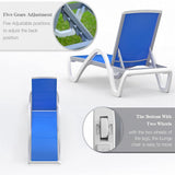 5 Adjustable Aluminum Textile Outdoor 1 Lounge Chair and 1 Plastic Table in Brown or Blue - N/A