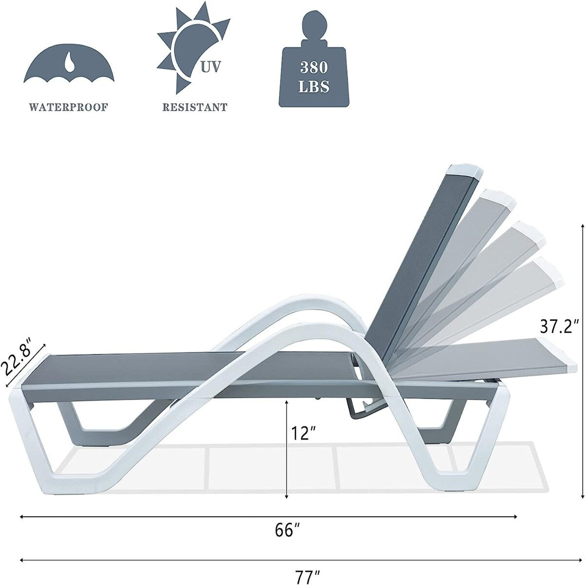 5 Adjustable Aluminum Textile Outdoor 1 Lounge Chair and 1 Plastic Table in Brown or Blue - N/A
