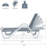 5 Adjustable Aluminum Textile Outdoor 1 Lounge Chair and 1 Plastic Table in Brown or Blue - N/A