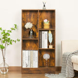 5 Cube Mid-Century Modern Brown Wood Bookcase, 3 Tier Storage Organizer Shelf, Rustic Display Cabinet for Bedroom