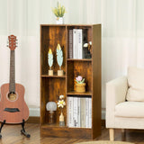5 Cube Mid-Century Modern Brown Wood Bookcase, 3 Tier Storage Organizer Shelf, Rustic Display Cabinet for Bedroom