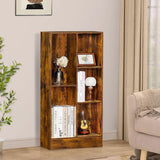 5 Cube Mid-Century Modern Brown Wood Bookcase, 3 Tier Storage Organizer Shelf, Rustic Display Cabinet for Bedroom