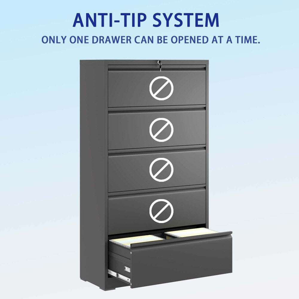 5 Drawer Lateral File Cabinet with Lock, for Legal/Letter/A4/F4 Size