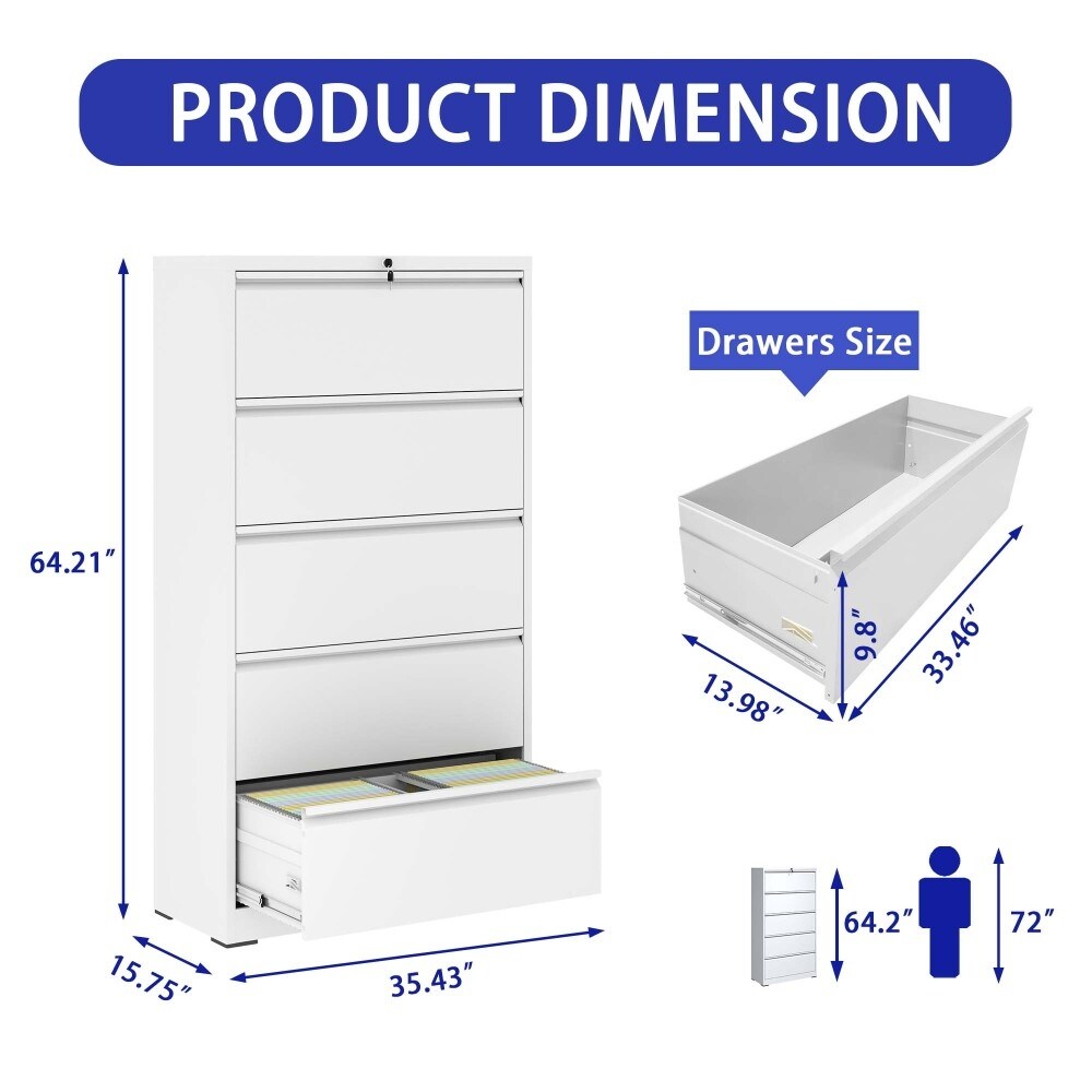 5 Drawer Lateral File Cabinet with Lock, for Legal/Letter/A4/F4 Size