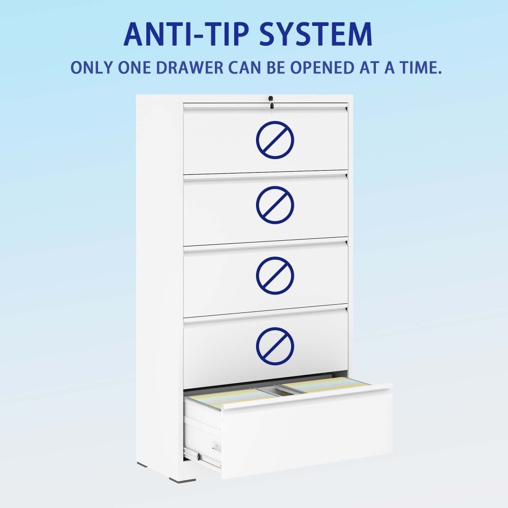 5 Drawer Lateral File Cabinet with Lock, for Legal/Letter/A4/F4 Size