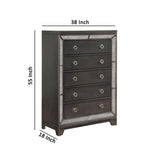 5 Drawer Wooden Chest with Mirrored Frame and Metal Pulls, Gray