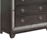 5 Drawer Wooden Chest with Mirrored Frame and Metal Pulls, Gray