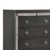 5 Drawer Wooden Chest with Mirrored Frame and Metal Pulls, Gray