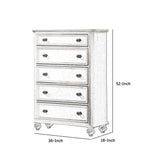 5 Drawer Wooden Chest with Round Glass Knobs and Molded Detail, White