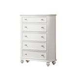 5 Drawer Wooden Chest with Round Glass Knobs and Molded Detail, White