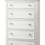 5 Drawer Wooden Chest with Round Glass Knobs and Molded Detail, White