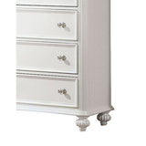 5 Drawer Wooden Chest with Round Glass Knobs and Molded Detail, White