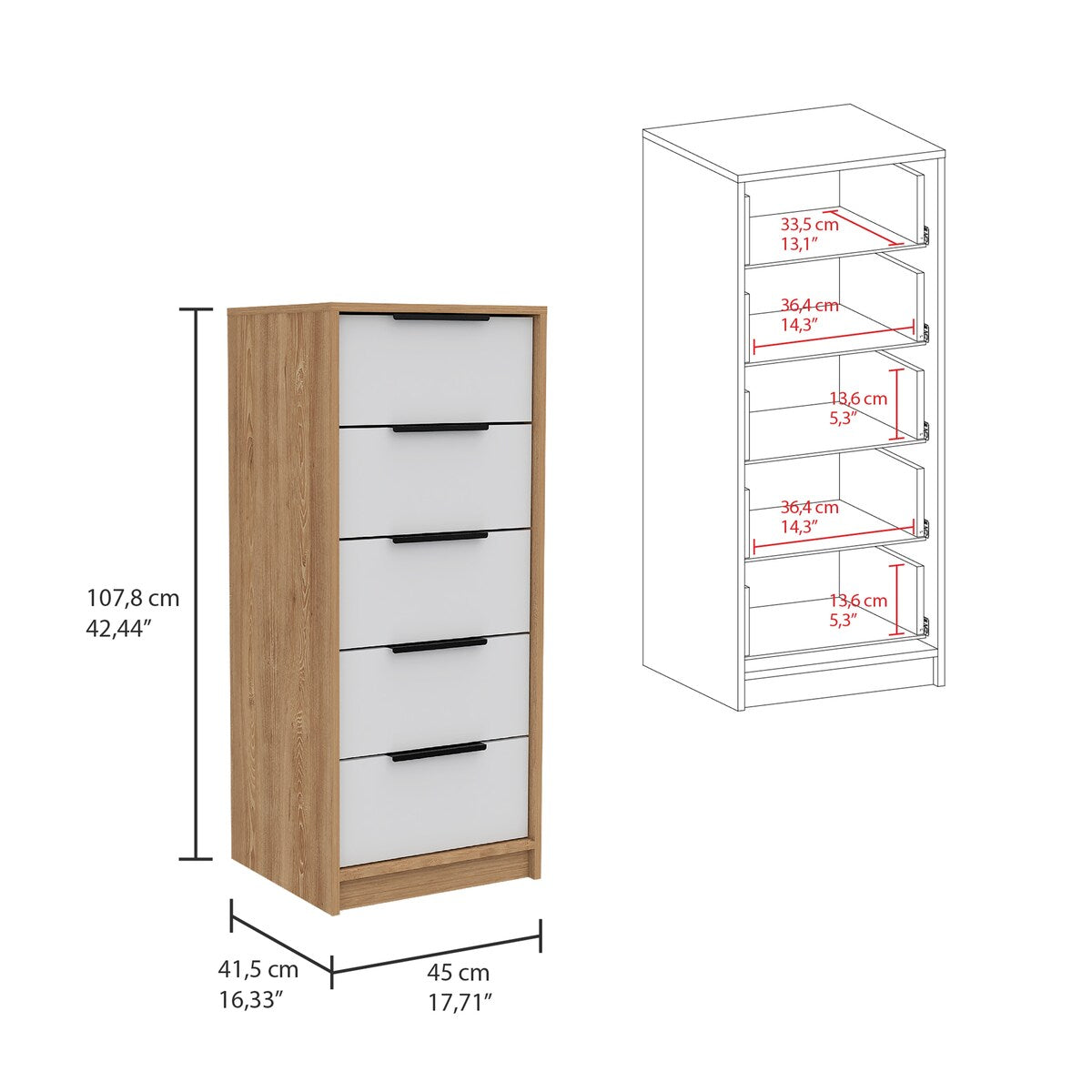 5 Drawers Dresser And Metal Handle