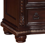 5 Drawers Wooden Chest with Engraved Details and Bun Feet, Cherry Brown