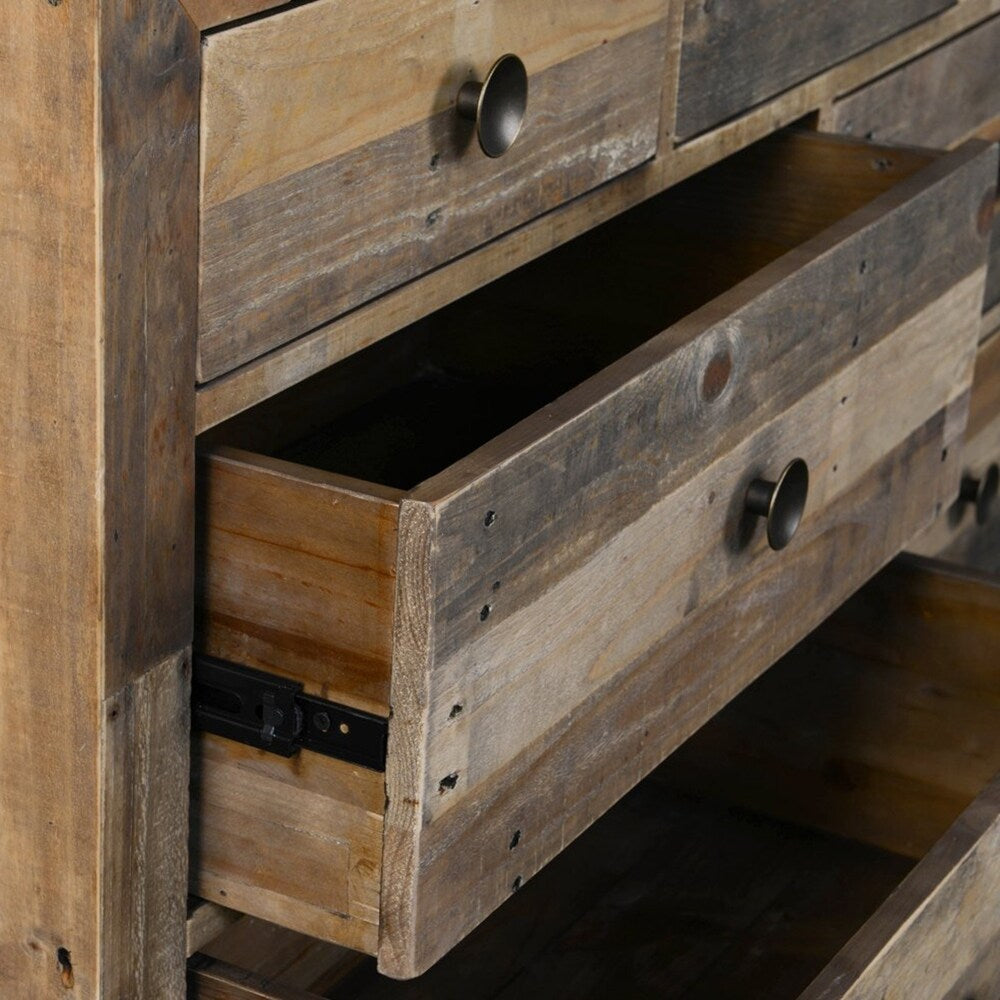 5 Drawers Wooden Frame Dresser with Grains and Knots, Distressed Brown