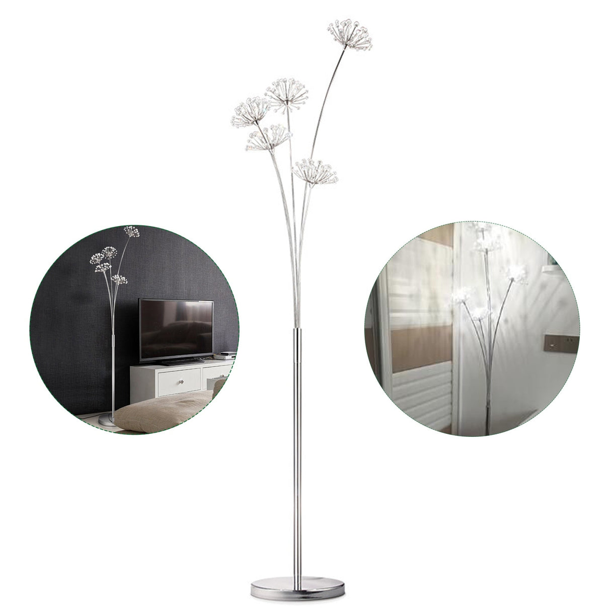 5 Heads Glam Dandelion LED Crystal Floor Lamps - 11"