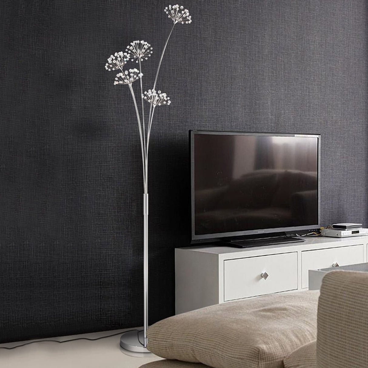 5 Heads Glam Dandelion LED Crystal Floor Lamps - 11"