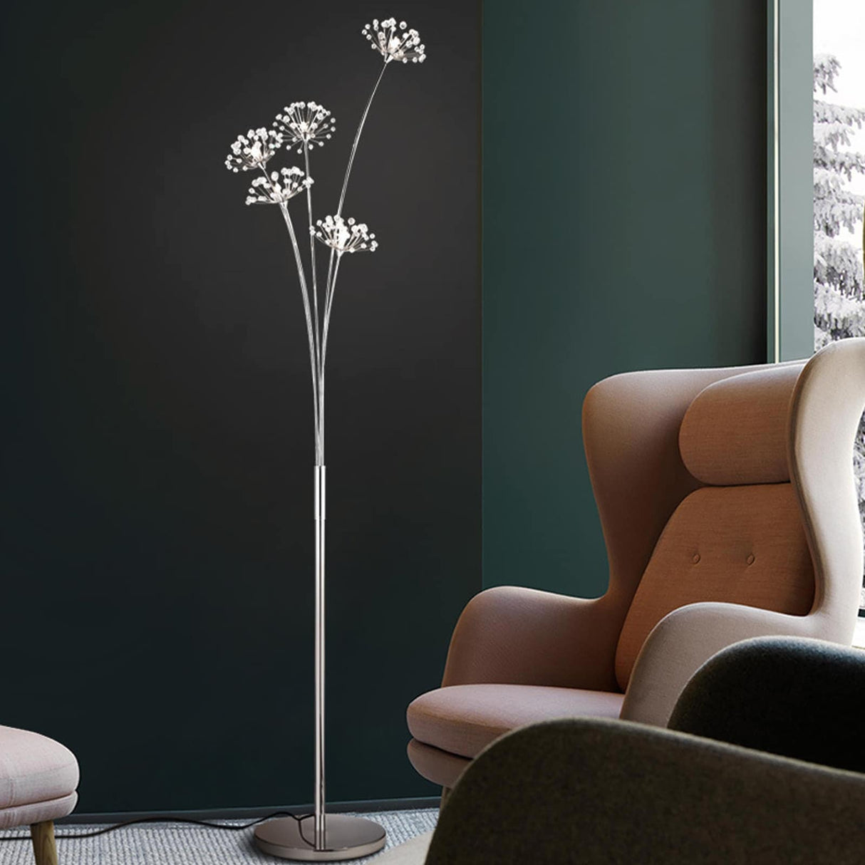 5 Heads Glam Dandelion LED Crystal Floor Lamps - 11"