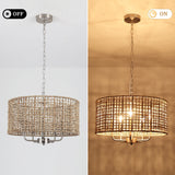 5-Light 18.89-inch Rattan Drum Chandelier for Living Room Kitchen