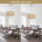 5-Light 18.89-inch Rattan Drum Chandelier for Living Room Kitchen