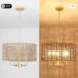 5-Light 18.89-inch Rattan Drum Chandelier for Living Room Kitchen
