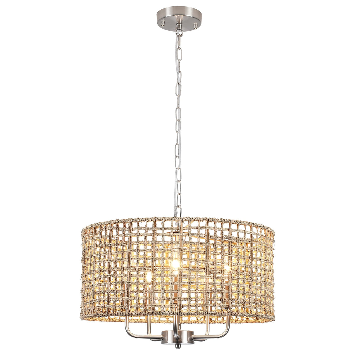 5-Light 18.89-inch Rattan Drum Chandelier for Living Room Kitchen