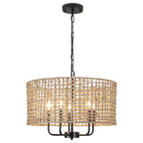 5-Light 18.89-inch Rattan Drum Chandelier for Living Room Kitchen