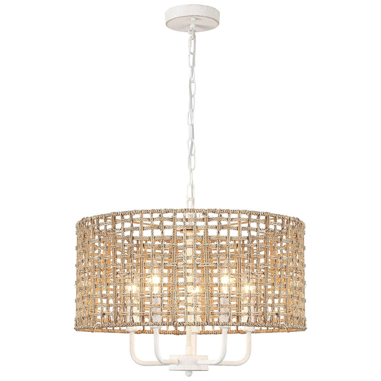 5-Light 18.89-inch Rattan Drum Chandelier for Living Room Kitchen