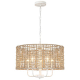 5-Light 18.89-inch Rattan Drum Chandelier for Living Room Kitchen