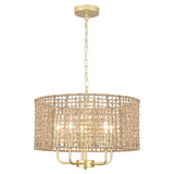 5-Light 18.89-inch Rattan Drum Chandelier for Living Room Kitchen