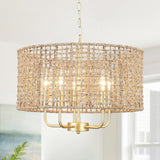 5-Light 18.89-inch Rattan Drum Chandelier for Living Room Kitchen