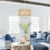 5-Light 18.89-inch Rattan Drum Chandelier for Living Room Kitchen