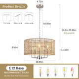 5-Light 18.89-inch Rattan Drum Chandelier for Living Room Kitchen