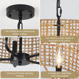 5-Light 18.89-inch Rattan Drum Chandelier for Living Room Kitchen