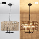 5-Light 18.89-inch Rattan Drum Chandelier for Living Room Kitchen