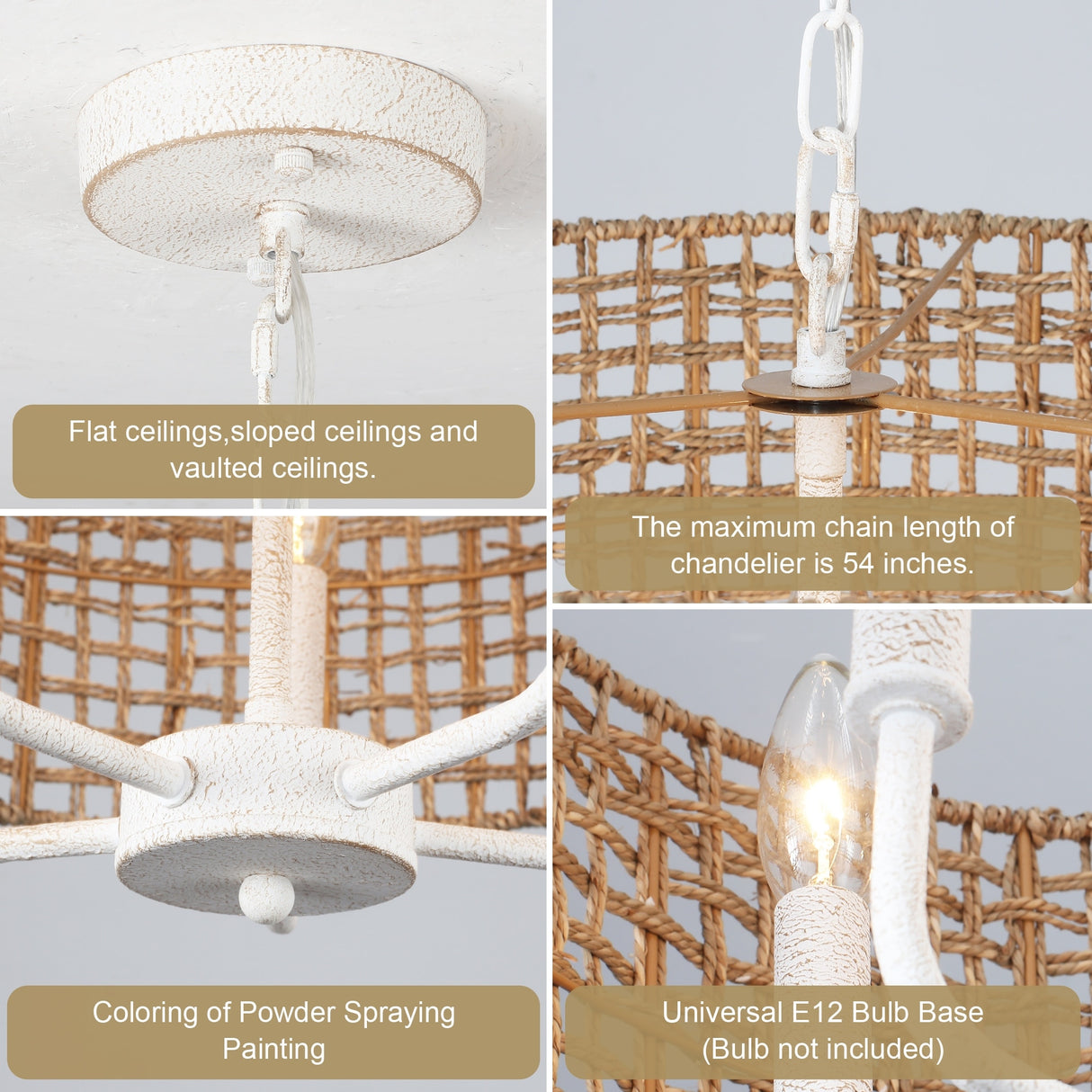 5-Light 18.89-inch Rattan Drum Chandelier for Living Room Kitchen