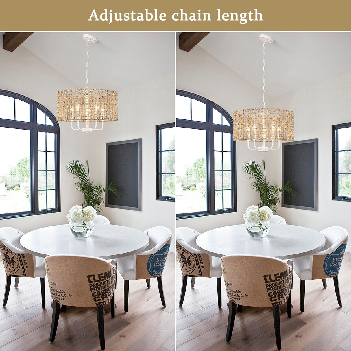 5-Light 18.89-inch Rattan Drum Chandelier for Living Room Kitchen