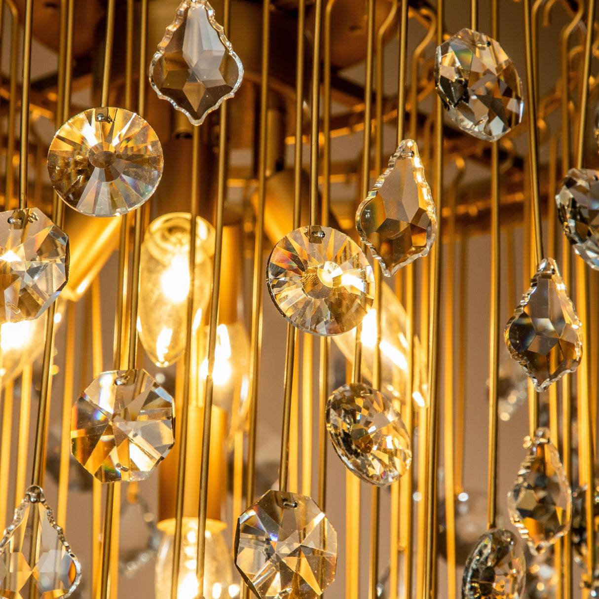 5-Light 20" Contemporary and Glam Antique Gold Rain Drop Crystal Chandelier