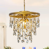 5-Light 20" Contemporary and Glam Antique Gold Rain Drop Crystal Chandelier